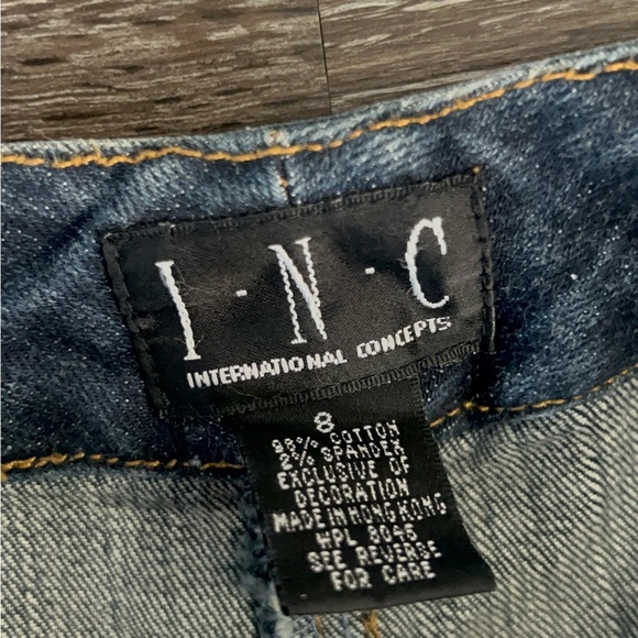 INC - Denim Skirt Hi-Low Hem Jean Skirt Navy Lace Appliqué - Picture 5 of 7